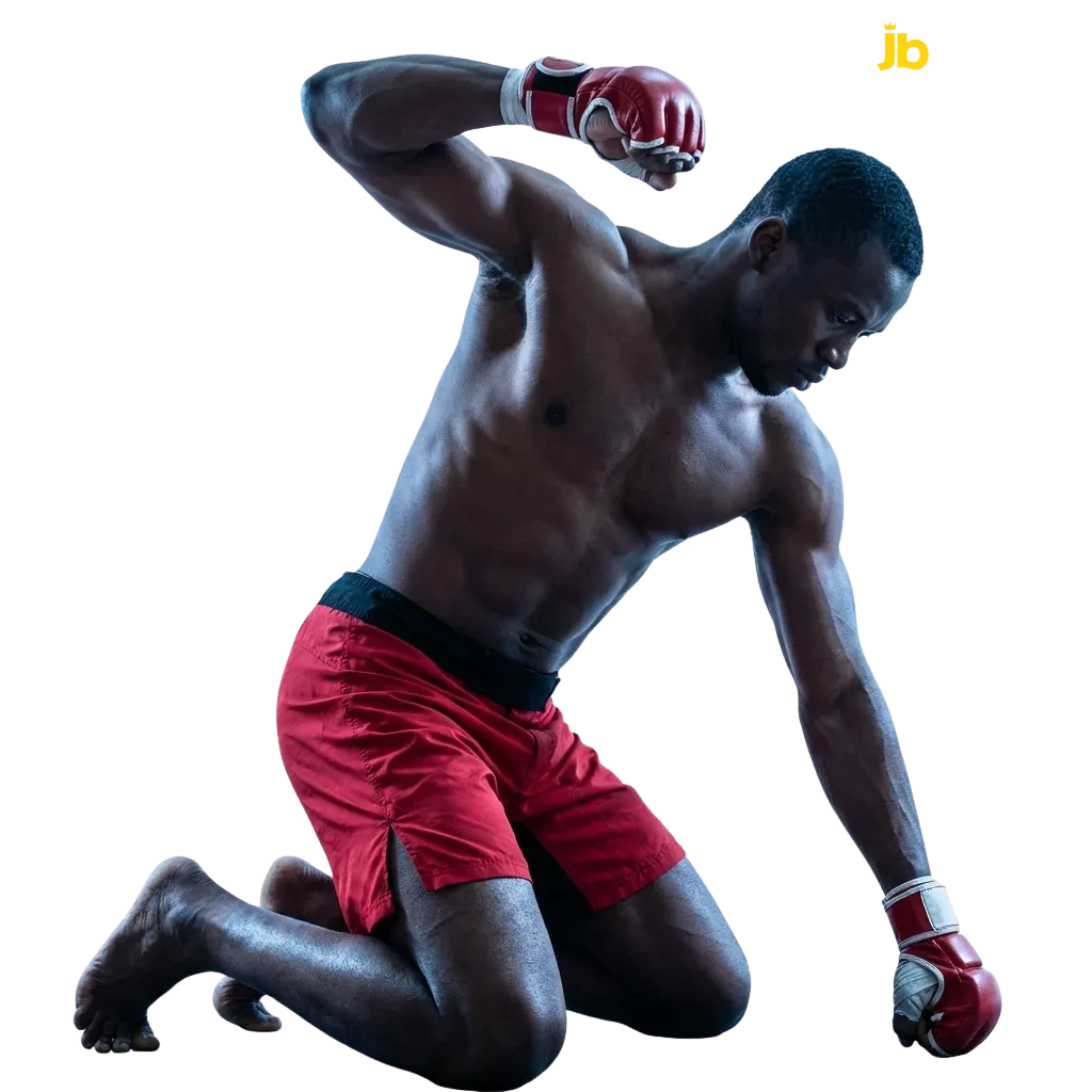 MMA fighters in octagon with JB Casino betting interface showing UFC and Bellator odds and markets