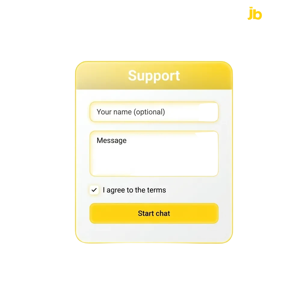 JB Casino Gambia contact options including email, live chat, phone, and social media with 24-hour support