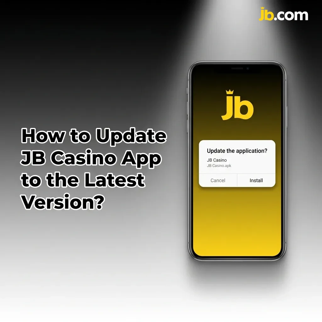 JB Casino app update notification popup on smartphone screen showing 'Update Now' button