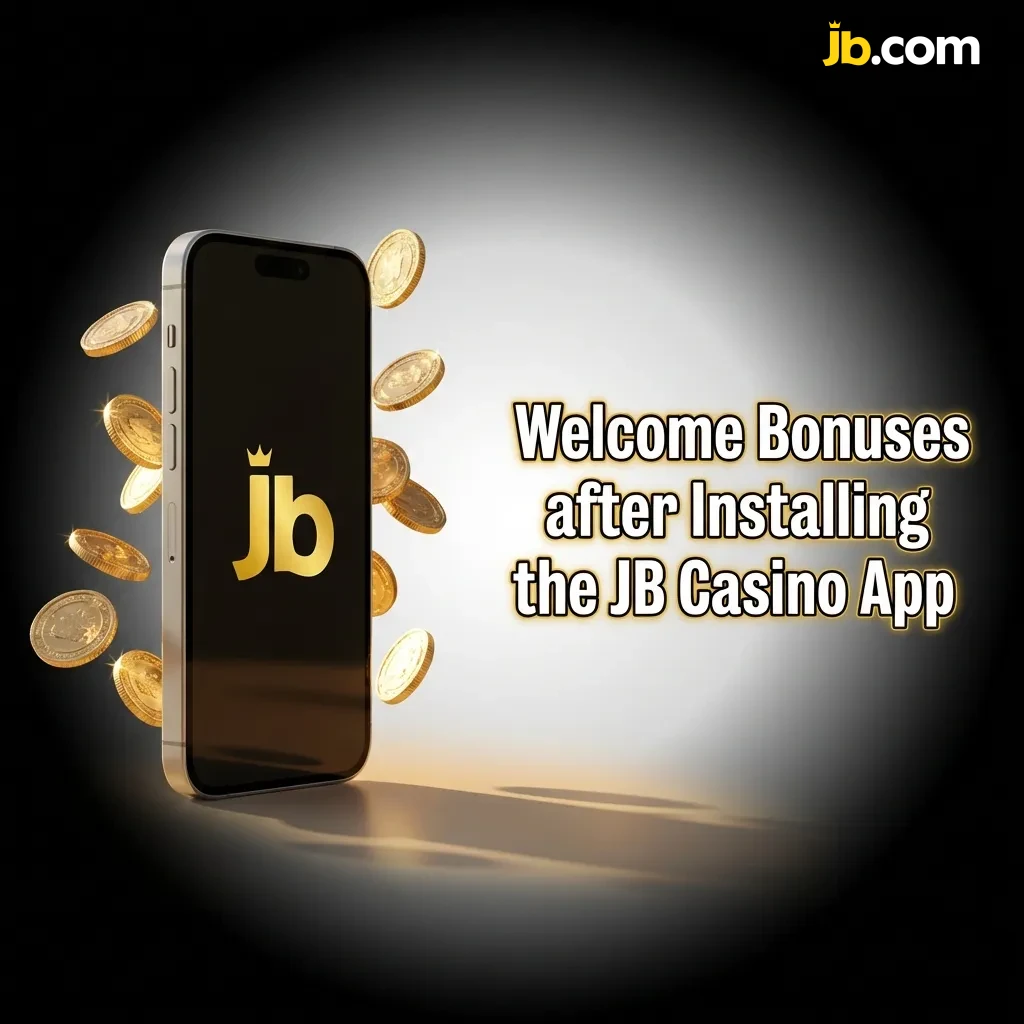 JB Casino app welcome bonus screen showing 120% match bonus plus free spins and free bets for new players